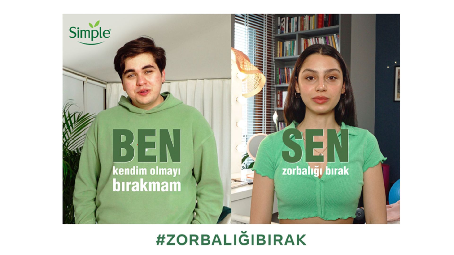 Simple markasının #zorbalığıbırak isimli kampanyasını anlatan görsel
